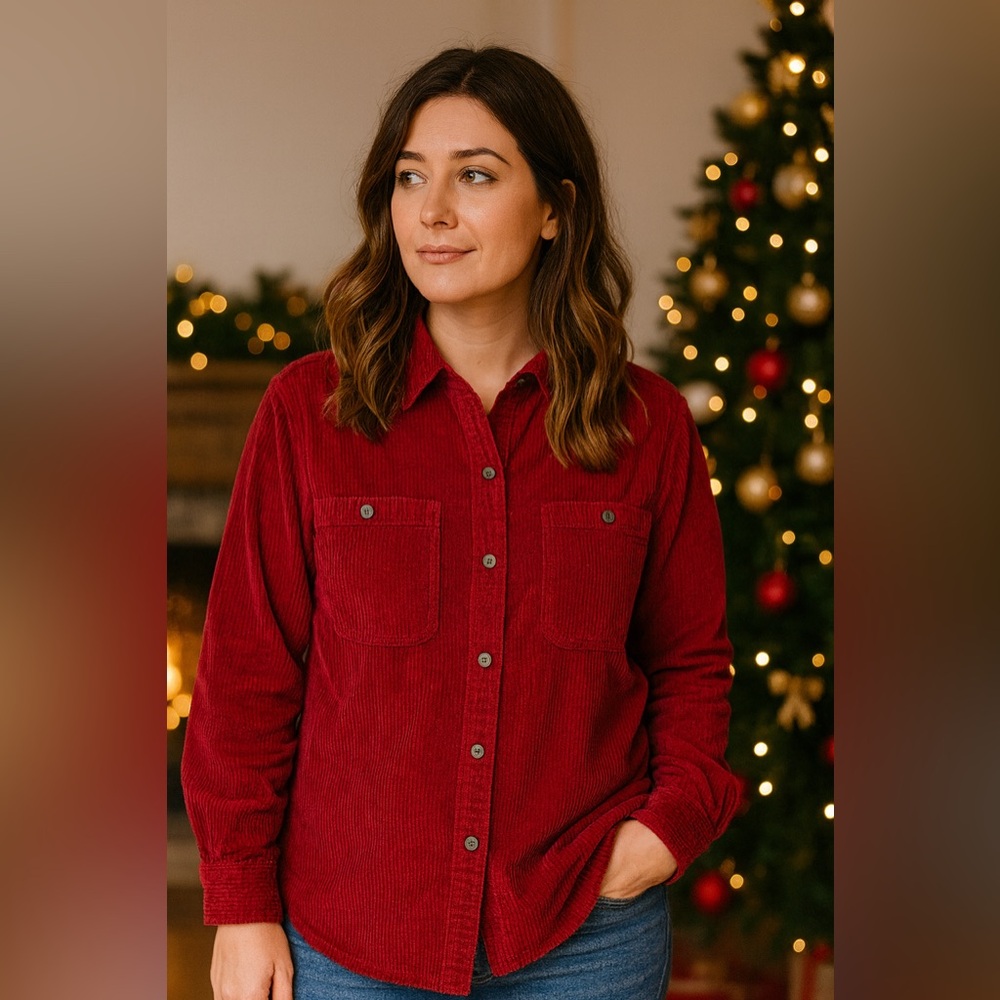 Roaman's Vibrant Red Corduroy Button Down Shirt 1x - Picture 12 of 13